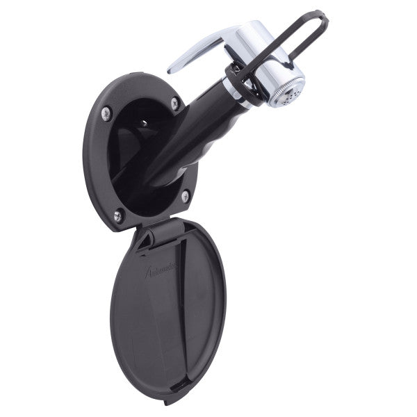 Ambassador Marine – Recessed Marine Shower- Black Cup & Lid, Hammer-Head Black Sprayer, 6' Black Rubber Marine Hose – 136-0012-KP-R