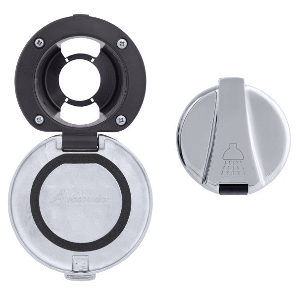 Ambassador Marine – Recessed Cup & Lid Set Stainless Steel Lid / Plastic Cup, Black – 136-0015-KP