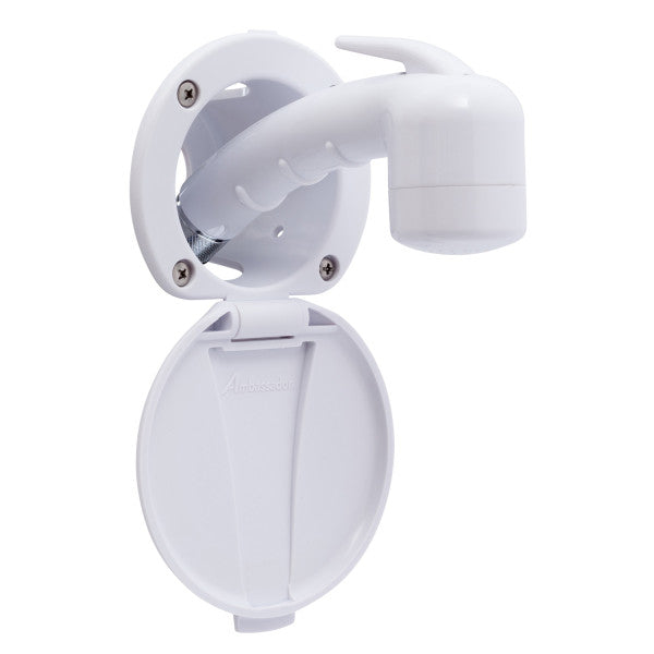 Ambassador Marine – Recessed Marine Shower- Arctic White Cup & Lid, Small Arctic White Sprayer No Hook, 6' Stainless Steel Marine Hose – 136-0018-AW-R