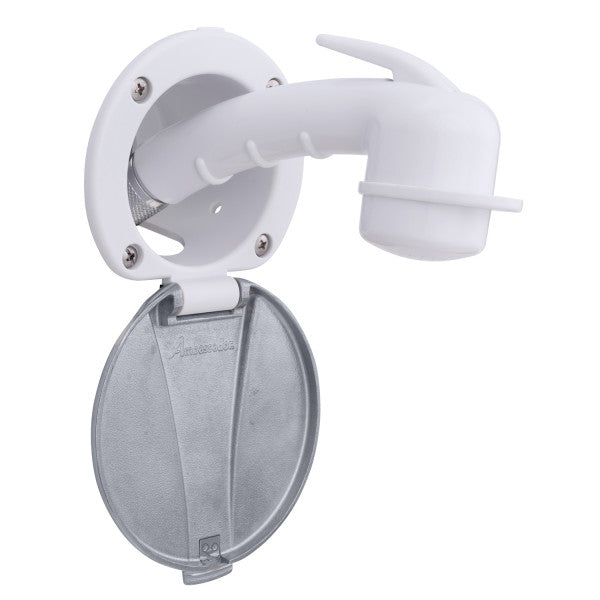 Ambassador Marine – Recessed Marine Shower- Arctic White Cup with Stainless Steel Lid, Small Arctic White Sprayer, 6' White Rubber Marine Hose – 136-0040-AW-R