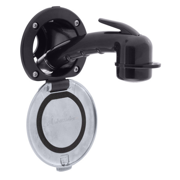 Ambassador Marine – Recessed Marine Shower- Black Cup with Stainless Steel Lid, Small Black Sprayer, 6' Black Rubber Marine Hose – 136-0040-KP-R