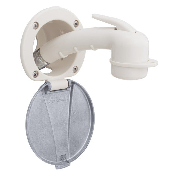 Ambassador Marine – Recessed Marine Shower- Warm White Cup with Stainless Steel Lid, Small Warm White Sprayer, 6' White Rubber Marine Hose – 136-0040-WH-R