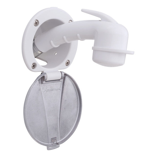Ambassador Marine – Recessed Marine Shower- Arctic White Cup with Stainless Steel Lid, Small Arctic White Sprayer, 10' White Rubber Marine Hose – 136-0047-AW-R