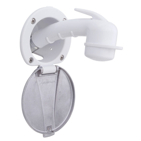 Ambassador Marine – Recessed Marine Shower- Arctic White Cup with Stainless Steel Lid, Small Arctic White Sprayer, 6' Stainless Steel Marine Hose – 136-0048-AW-R