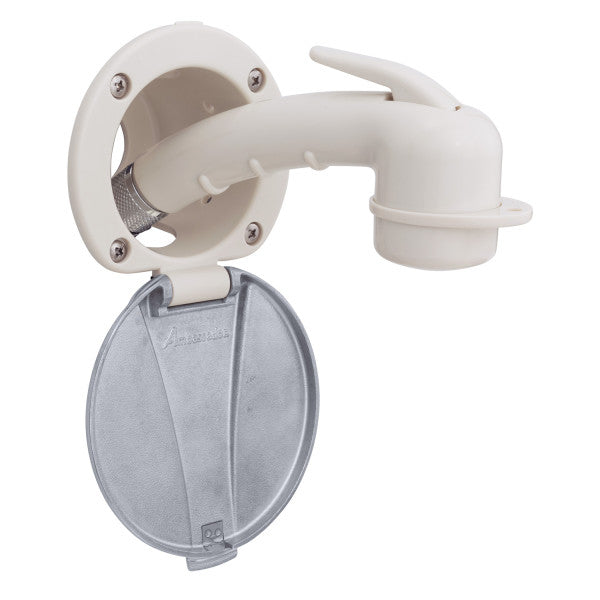 Ambassador Marine – Recessed Marine Shower- Warm White Cup with Stainless Steel Lid, Small Warm White Sprayer, 6' Stainless Steel Marine Hose – 136-0048-WH-R