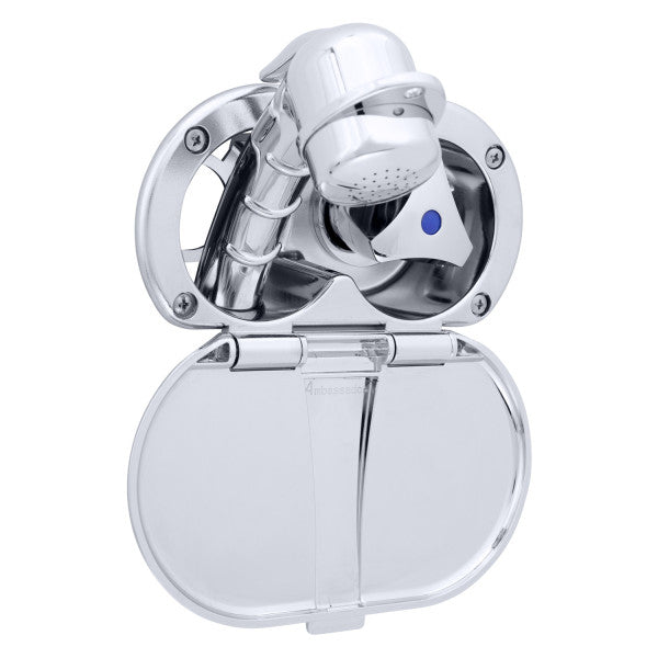 Ambassador Marine – Trinidad- Transom Shower Cold Only, Chrome Cup & Lid, Small Chrome Sprayer, 6' Stainless Steel Marine Hose, Chrome Trinidad Handle – 136-0208-CP