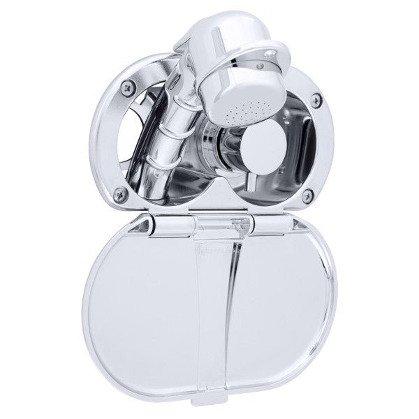 Ambassador Marine – Aidack- Transom Shower Hot/Cold Mixer, Chrome Cup & Lid, Small Chrome Sprayer, 6' White Rubber Marine Hose, Chrome Aidack Handle – 136-1700-CW