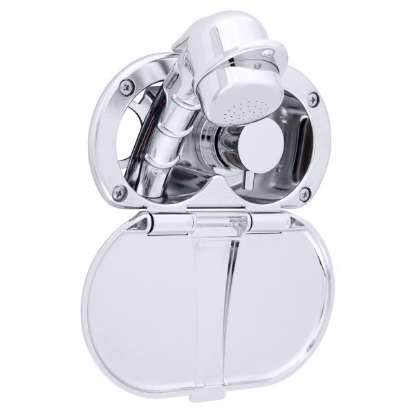 Ambassador Marine – Aidack- Transom Shower Hot/Cold Mixer, Chrome Cup & Lid, Small Chrome Sprayer, 10' White Rubber Marine Hose, Chrome Aidack Handle – 136-1707-CW