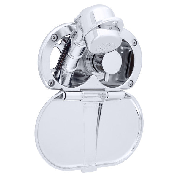 Ambassador Marine – Aidack- Transom Shower Hot/Cold Mixer, Chrome Cup & Lid, Small Chrome Sprayer, 6' Stainless Steel Marine Hose, Chrome Aidack Handle – 136-1708-CP