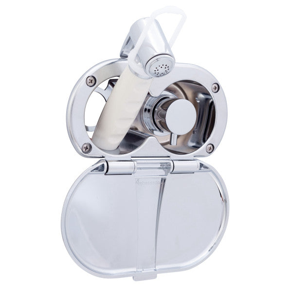 Ambassador Marine – Aidack- Transom Shower Hot/Cold Mixer, Chrome Cup & Lid, Hammer-Head Warm White Sprayer, 6' Stainless Steel Marine Hose, Chrome Aidack Handle – 136-1716-CW