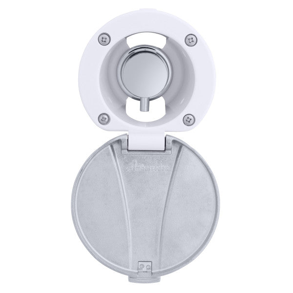 Ambassador Marine – Aidack- Recessed Control Valve Hot/Cold Mixer, Arctic White Cup with Stainless Steel Lid, Chrome Aidack Handle – 136-1741-CA