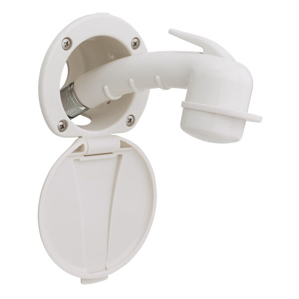 Ambassador Marine – Recessed Marine Shower- Warm White Cup & Lid, Small Warm White Sprayer, 6' White Rubber Marine Hose – 137-0000-WH