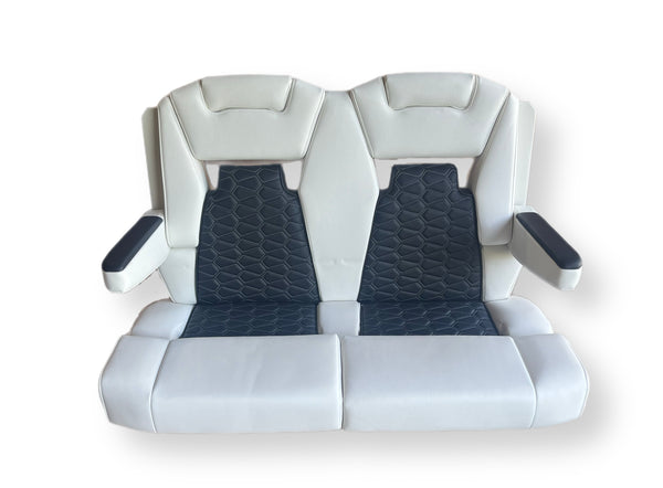 42" Deluxe Dual Helm Captains Chair White & Blue w/ White Stitching - Essenbay Marine