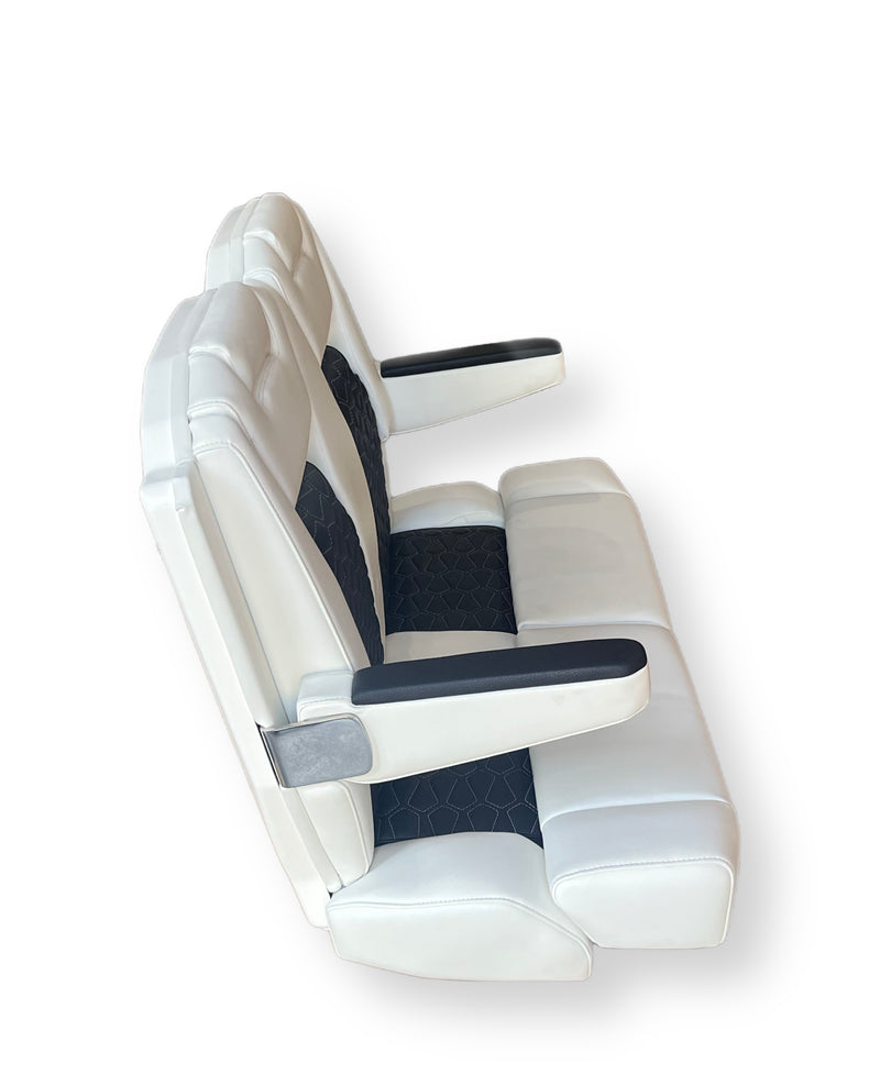 42" Deluxe Dual Helm Captains Chair White & Blue w/ White Stitching - Essenbay Marine