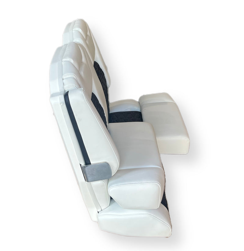 42" Deluxe Dual Helm Captains Chair White & Blue w/ White Stitching - Essenbay Marine