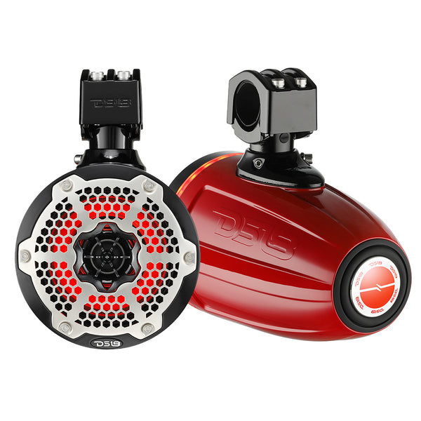 DS188" Neodymium Marine Towers w/Built-in Passive Radiator, 1" Driver  RGB LED Light - 550 Watts (Pair) - Red [NXL-X8TPNEO/RD] - Essenbay Marine