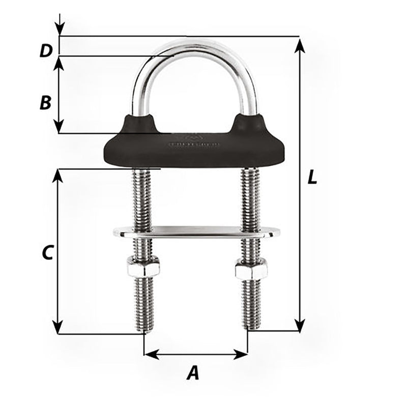 Wichard Black Watertight U-Bolt - 8mm Diameter - 5/16" - 100mm Length - 3-5/16" [65441] - Essenbay Marine