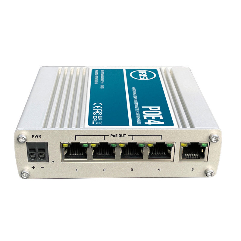 Iris Four Channel Uplink Power Over Ethernet Switch - IEEE802.3af  3at Compliant - 9-30VDC Input - 48VDC Output [POE4V2] - Essenbay Marine