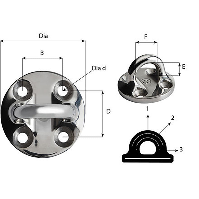 Wichard Round Pad Eye - 57mm Diameter (2-1/4") - Fixed [6635] - Essenbay Marine