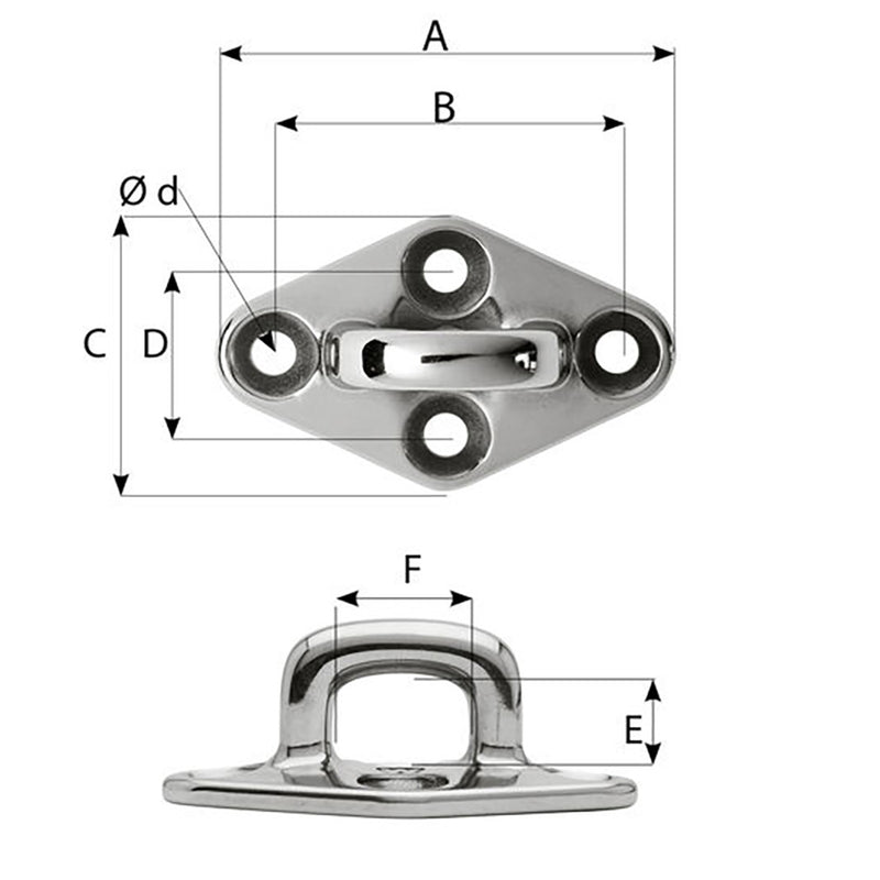 Wichard Diamond Pad Eye - Square - 79mm Length (3-7/64") - M6 Screw [6655] - Essenbay Marine