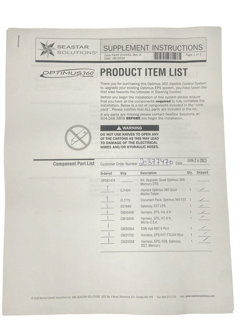 Seastar EPSK1474 OPTIMUS 360 JOYSTICK UPGRADE, QUAD EST ENGINES,VERADO - Essenbay Marine