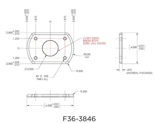 Taco Marine Mill Finish 4" X 6" Radius Pad F36-3846AEY - Essenbay Marine