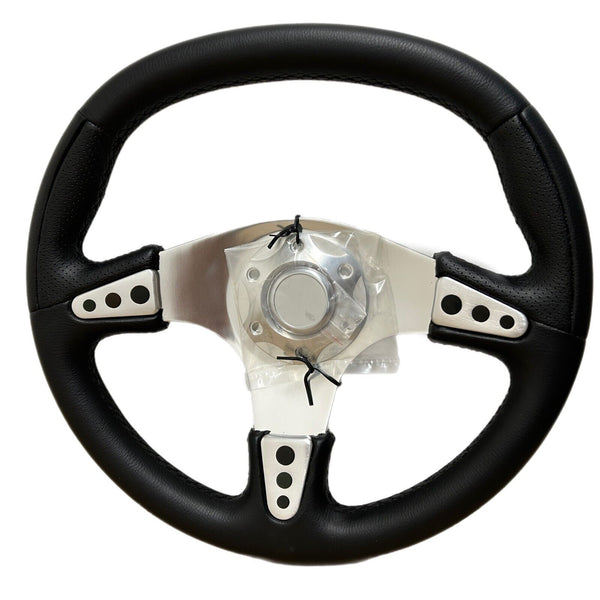Marine Hardware 13.5" Black Steering Wheel w/ Polished Aluminum Spokes STWHW303 - Essenbay Marine