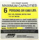 Sportsman Boats – Sportsman Maximum Capacity Placard 6 Person / 1903LBS / 115HP Island Bay 20 – 6.2Q1 / 12181M