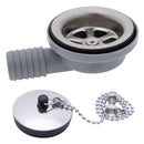 Ambassador Marine – 2 in Drain, 95 Degree Drain, Low Profile, 1 in Marine Hose Barb, w/Chain Stopper Brushed Finish – S00-0101-BP-R - Essenbay Marine