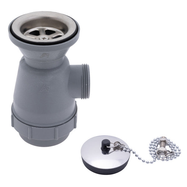 Ambassador Marine – 2 in Drain, Trap Sink Drain, 1 1/4 in-M Thread, w/Chain Stopper Brushed Finish – S00-0116-BP-R