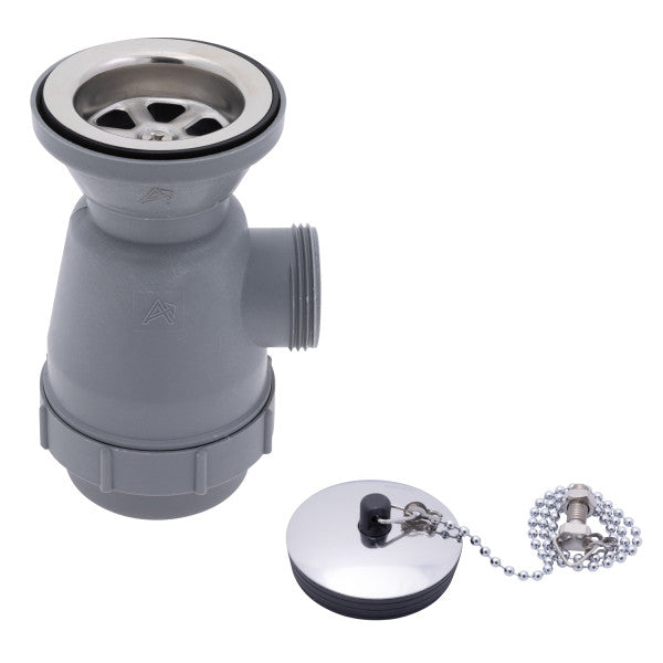 Ambassador Marine – 2 in Drain, Trap Sink Drain, 1 1/4 in-M Thread, w/Chain Stopper Ultra-Mirror Finish – S00-0116-UP-R