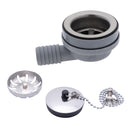 Ambassador Marine – 2 in Drain, 95 Degree Drain, Low Profile w/Strainer, 1 in Marine Hose Barb, w/Chain Stopper Brushed Finish – S00-1102-BP-R - Essenbay Marine