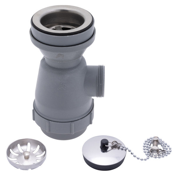 Ambassador Marine – 2 in Drain, Trap Sink Drain, 1 1/4 in-M Thread, w/Strainer, w/Chain Stopper Brushed Finish – S00-1116-BP-R