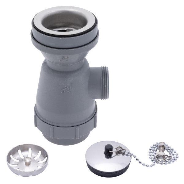Ambassador Marine – 2 in Drain, Trap Sink Drain, 1 1/4 in-M Thread, w/Strainer, w/Chain Stopper Ultra-Mirror Finish – S00-1116-UP-R