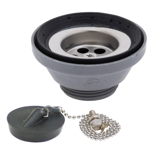 Ambassador Marine – 1 1/2 in Drain, Straight Drain, Low Profile, 1 1/4 in-M Thread, w/Chain Stopper Ultra-Mirror Finish – S01-0104-UP-R
