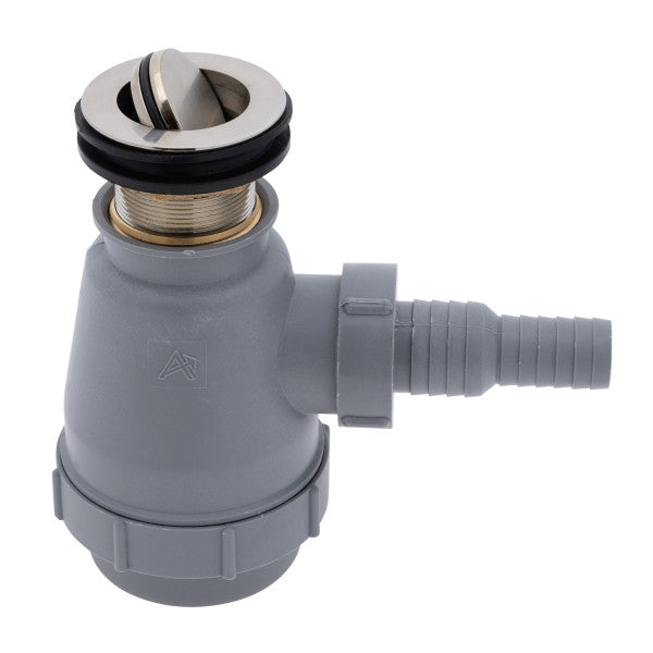 Ambassador Marine – 1 1/2 in Drain, Flip Trap Sink Drain no Overflow, 3/4 in & 1 in Marine Hose Barb Brushed Nickel – S01-0308-NP-R
