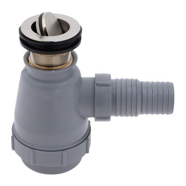 Ambassador Marine – 1 1/2 in Drain, Flip Trap Sink Drain no Overflow, 1 1/4 in & 1 1/2 in Marine Hose Barb Brushed Nickel – S01-0309-NP-R