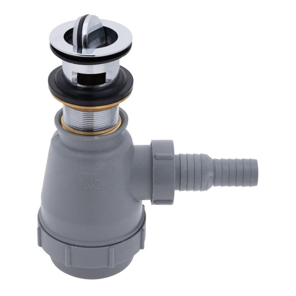 Ambassador Marine – 1 1/2 in Drain, Flip Trap Sink Drain with Overflow, 3/4 in & 1 in Marine Hose Barb Chrome – S01-0508-CP-R