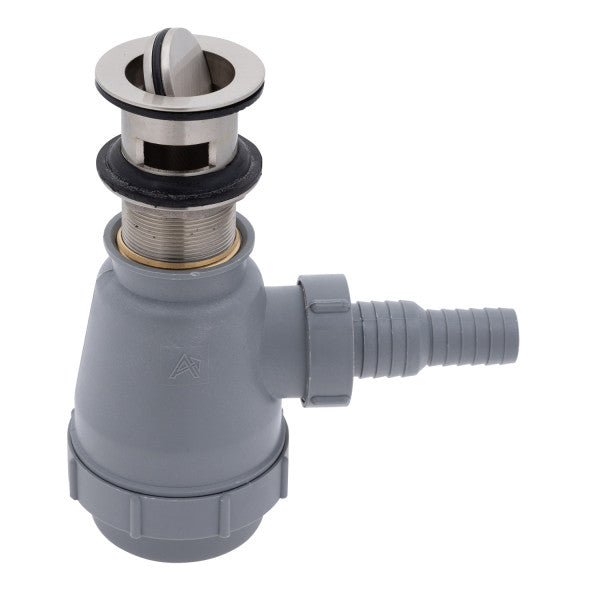 Ambassador Marine – 1 1/2 in Drain, Flip Trap Sink Drain with Overflow, 3/4 in & 1 in Marine Hose Barb Brushed Nickel – S01-0508-NP-R