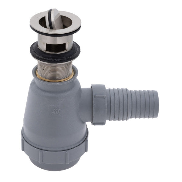Ambassador Marine – 1 1/2 in Drain, Flip Trap Sink Drain with Overflow, 1 1/4 in & 1 1/2 in Marine Hose Barb Brushed Nickel – S01-0509-NP-R