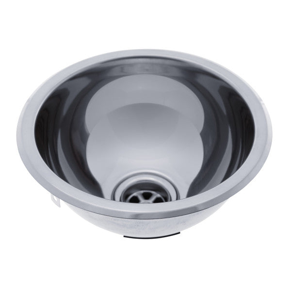Ambassador Marine – Half-Sphere Sink Ultra-Mirror Finish, 304 Stainless Steel, 2 in Drain, SoundKOTE, With Tabs – S26-1409-UM-R