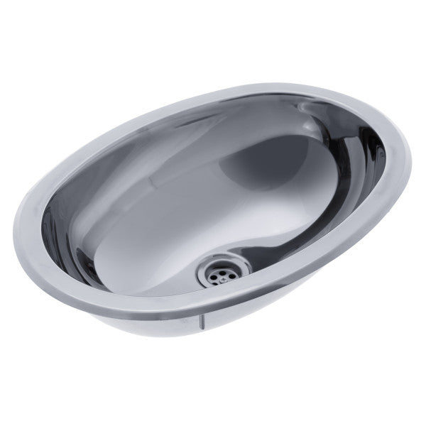 Ambassador Marine – Oval Sink Ultra-Mirror Finish, 304 Stainless Steel, 1 1/2 in Drain, SoundKOTE, With Studs – S67-6515-UM-R