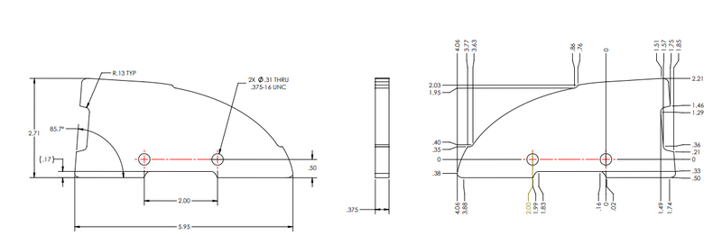 Taco Marine Mill Hard Top Pad 2.71 X 5.95 X .375 W/ (2) .375" Holes F36-7223AEY - Essenbay Marine