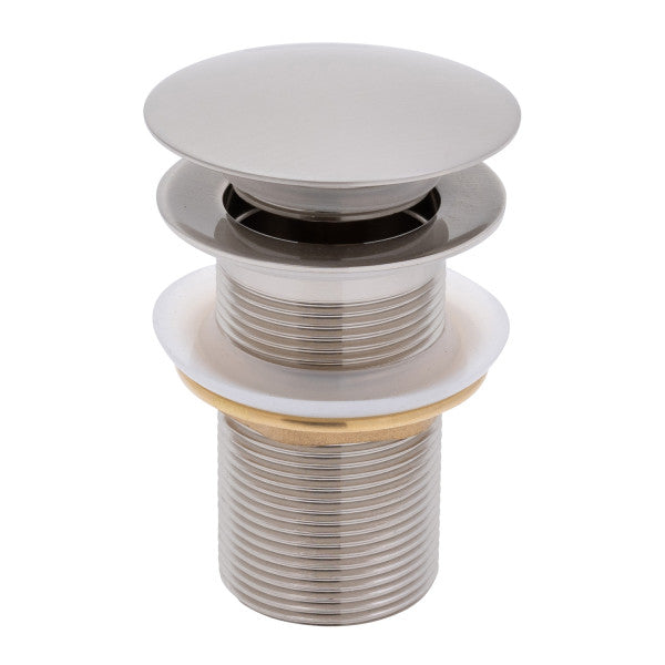 Ambassador Marine – 1 3/4 in Drain, Touch Drain with Cover, no Overflow, Straight, 1 1/4 in-M Thread Brushed Nickel – V03-0704-NP-R