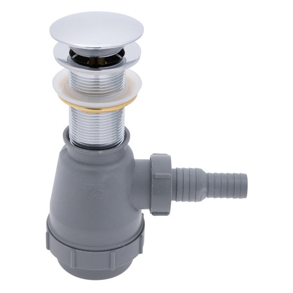 Ambassador Marine – 1 3/4 in Drain, Touch Trap Sink Drain with Cover, no Overflow, 3/4 in & 1 in Marine Hose Barb Chrome – V03-0708-CP-R