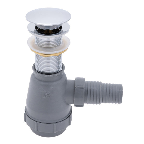 Ambassador Marine – 1 3/4 in Drain, Touch Trap Sink Drain with Cover, no Overflow, 1 1/4 in & 1 1/2 in Marine Hose Barb Chrome – V03-0709-CP-R
