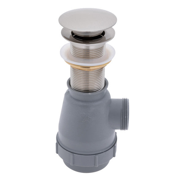 Ambassador Marine – 1 3/4 in Drain, Touch Trap Sink Drain with Cover, no Overflow, 1 1/4 in-M Thread Brushed Nickel – V03-0716-NP-R