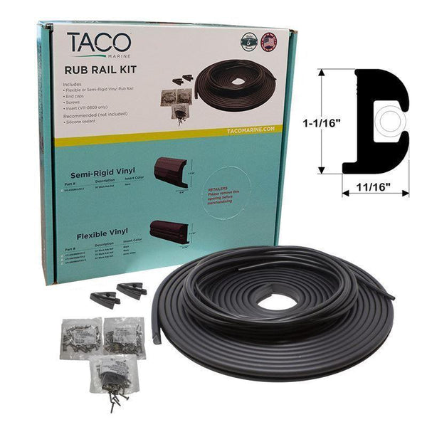 TACO Marine 1-1/16" X 11/16" Black Flexible Rub Rail Kit, V11-0809BBK50-2 - Essenbay Marine