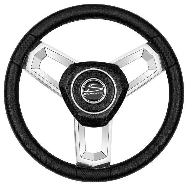 Schmitt Steering Wheel 14" Mazzorbo Black Polyurethane Polished Cast 316L SS Spoke PU205101-04 - Essenbay Marine