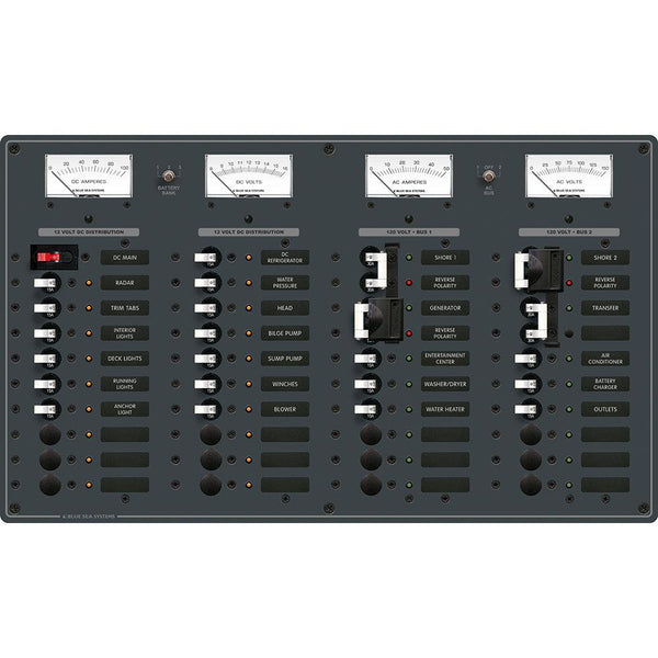 Blue Sea 8086 AC 3 Sources +12 Positions/DC Main +19 Position Toggle Circuit Breaker Panel - White Switches [8086] - Essenbay Marine
